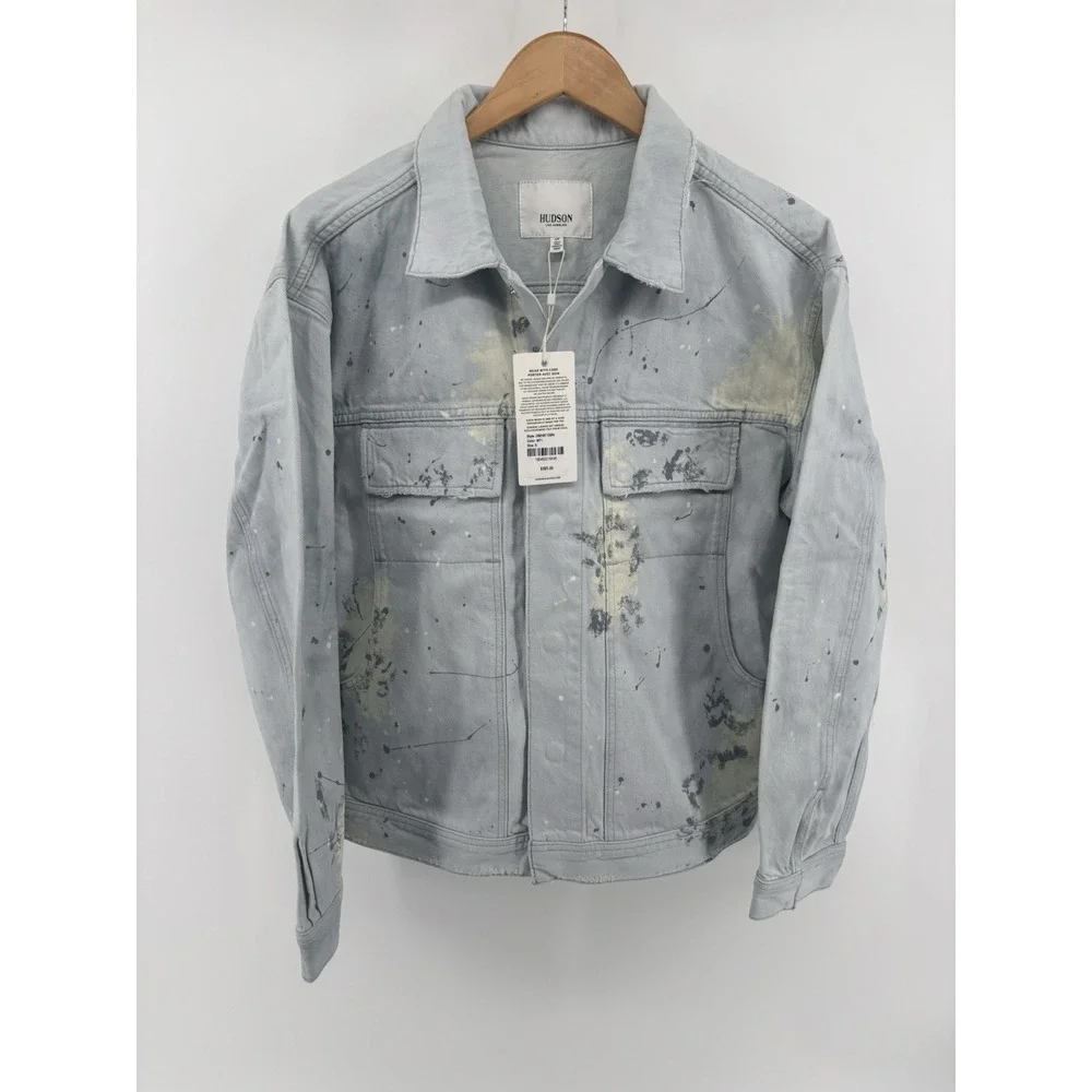 NWT Hudson Denim Trucker Jacket Sz S Streetwear Paint Splatter MSRP $395